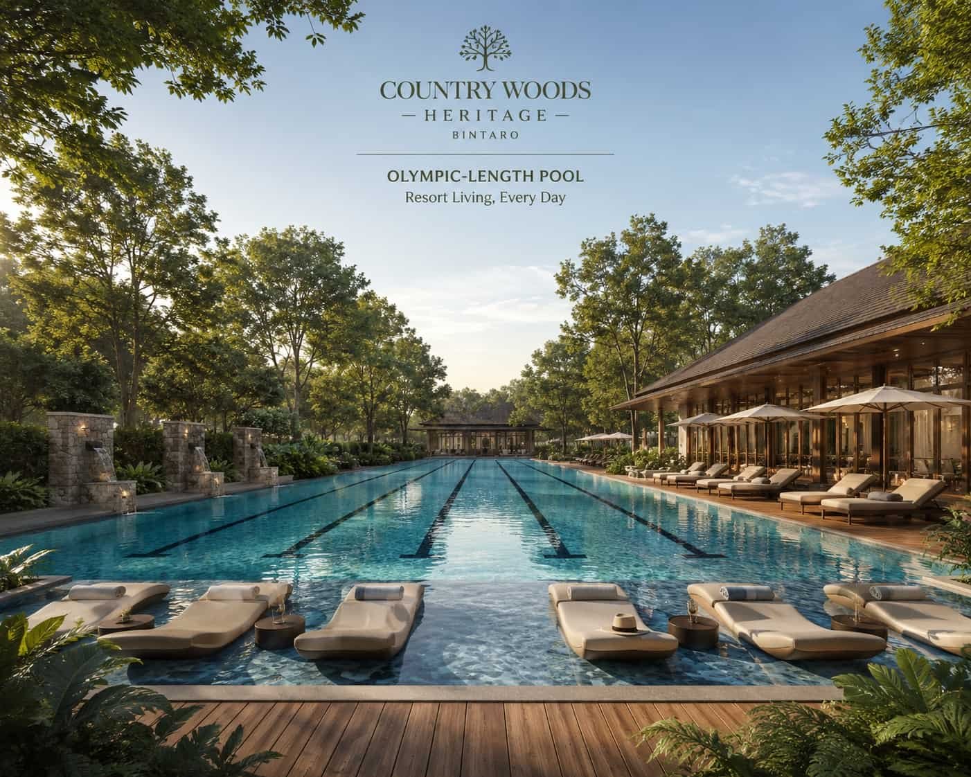 Olympic-Length Pool - Kolam Renang Bergaya Resort dengan Kursi Santai